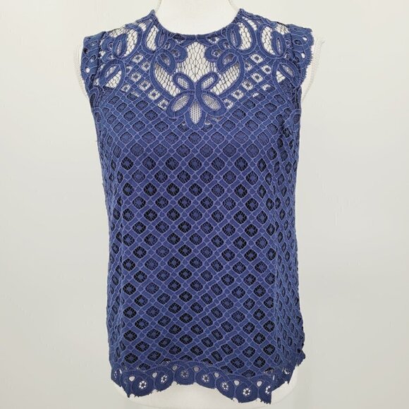 Laundry By Shelli Segal Navy Eyelet Lace Sleeveless Top - Picture 1 of 9